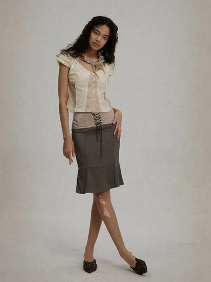 V-hals Shirt Vintage Mesh Dame Blouse