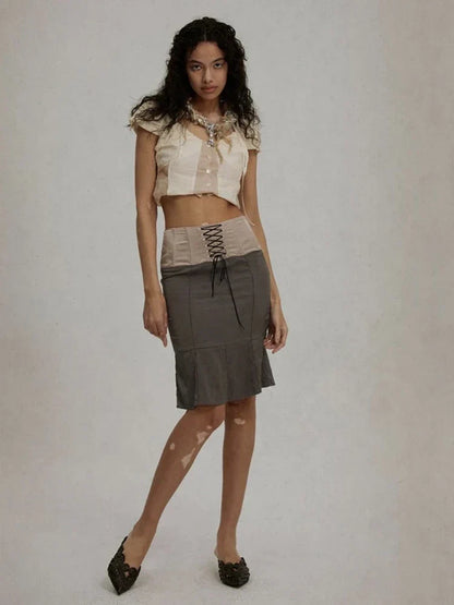 V-hals Shirt Vintage Mesh Dame Blouse