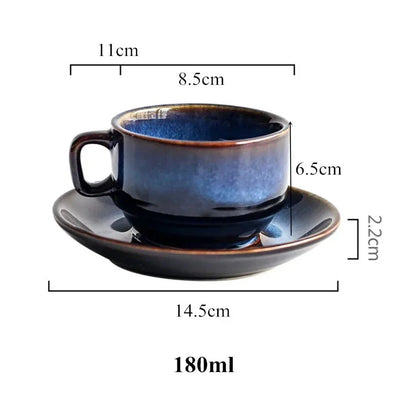 Keramische Mokken Set 2-Delig Diepblauw met Schotel Espresso Koffie