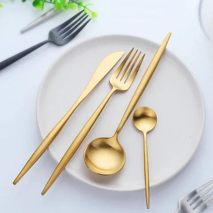 Modern Bestekset 24-Delig Titanium RVS Goud Roségoud Zwart Zwart-Goud Tafelvork Tafelmes Theelepel Eetlepel Glanzende Afwerking