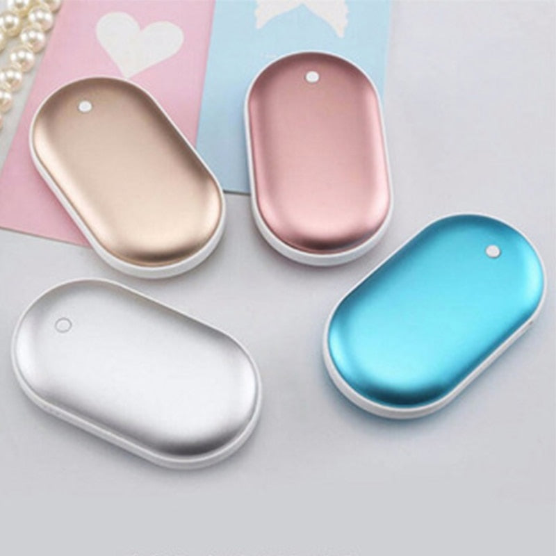 Oplaadbare Handwarmer met Powerbank 5200mAh Zilver Goud Roségoud Blauw Dubbele Verwarming 3 Temperatuurstanden USB-C Compact Zakformaat Outdoor Winter Cadeau
