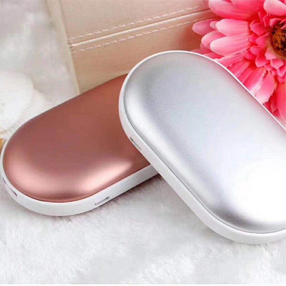 Oplaadbare Handwarmer met Powerbank 5200mAh Zilver Goud Roségoud Blauw Dubbele Verwarming 3 Temperatuurstanden USB-C Compact Zakformaat Outdoor Winter Cadeau
