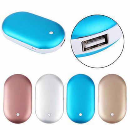 Oplaadbare Handwarmer met Powerbank 5200mAh Zilver Goud Roségoud Blauw Dubbele Verwarming 3 Temperatuurstanden USB-C Compact Zakformaat Outdoor Winter Cadeau