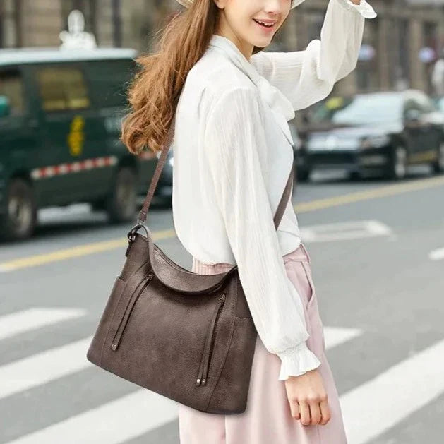Lederen Dameshandtas Olive Groen Vintage Stijl