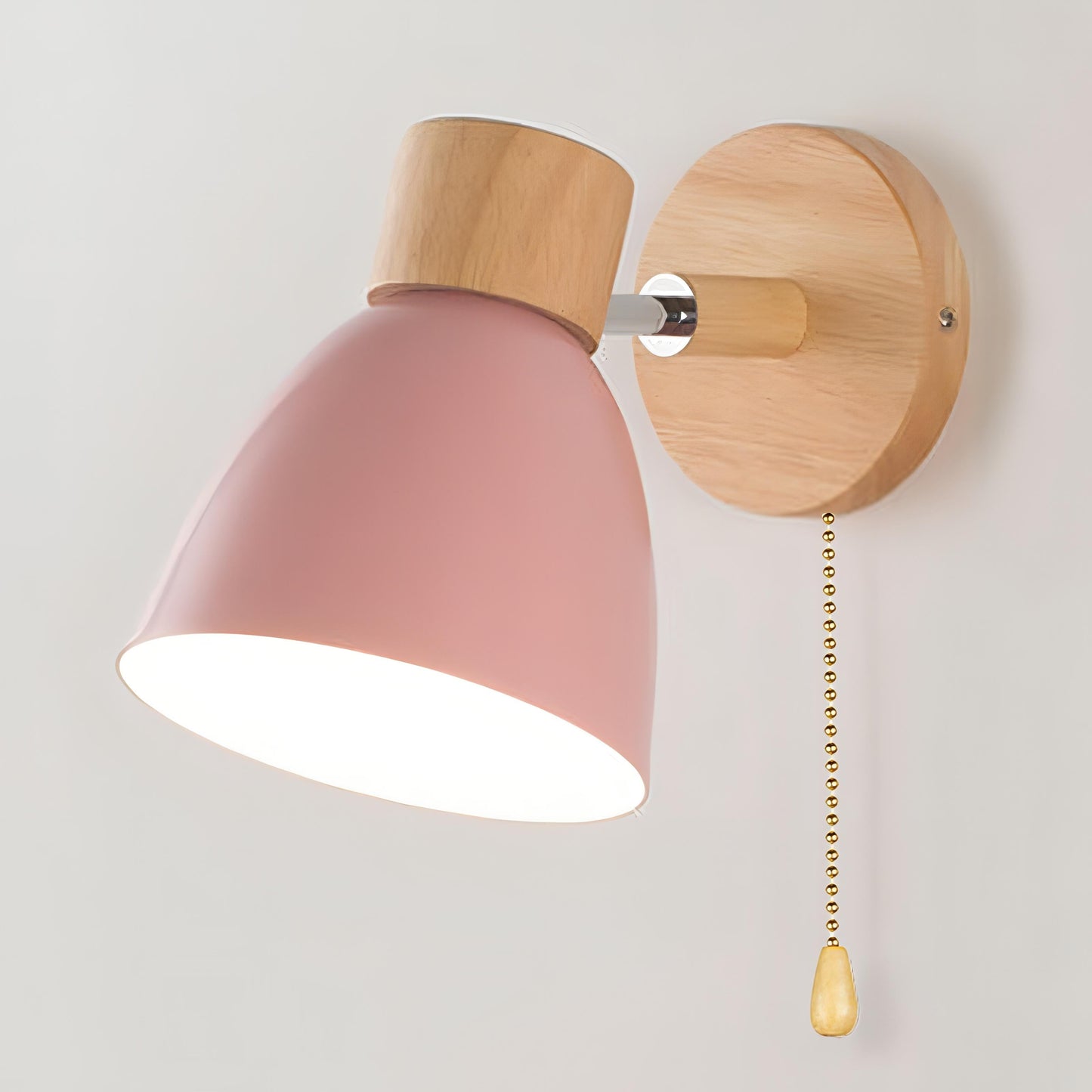 Scandinavische Wandlamp Hout met Trekschakelaar Natuurlijke Stijl Sfeerlicht Woonruimte