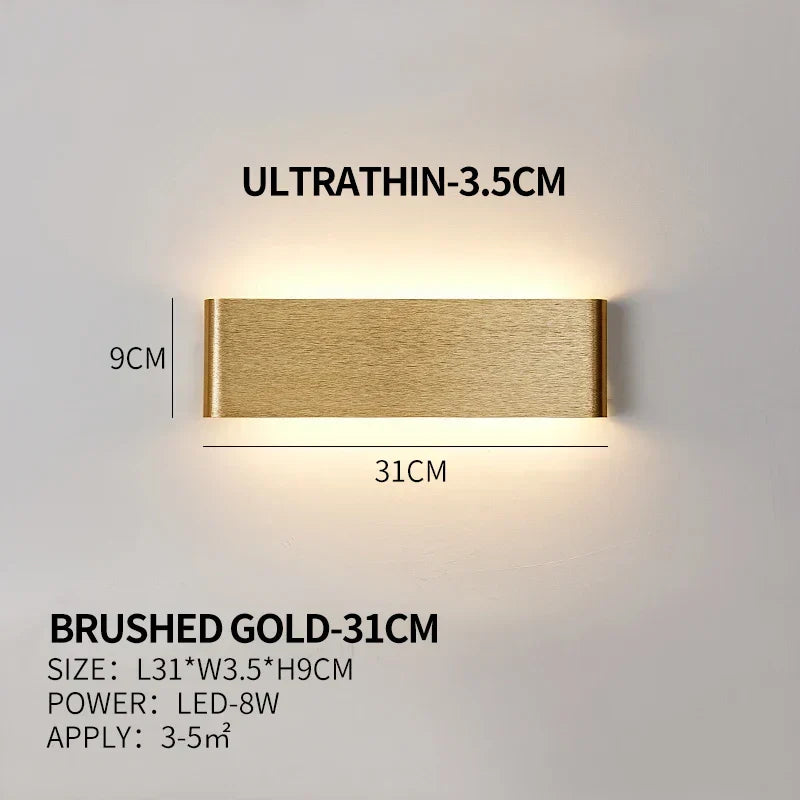 Ultra-dunne design wandlamp APHRODITE — moderne aluminium LED-wandverlichting met acryl kap