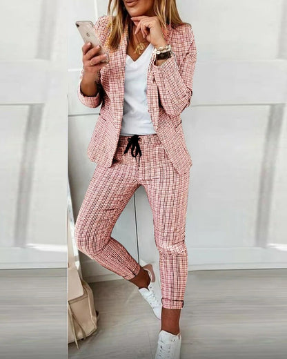 Tweedelige Set Lange Mouwen Geruit Casual