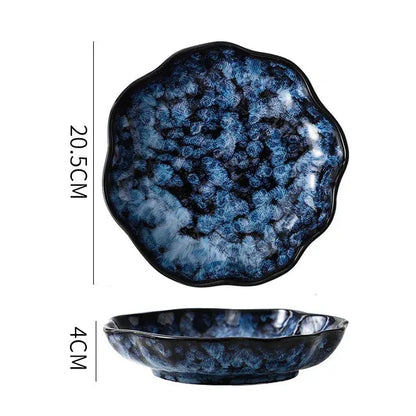 10-Delig Serviesgoed Set Melkwegstelsel Design Blauw Keramiek voor Dagelijks Gebruik en Feestdagen