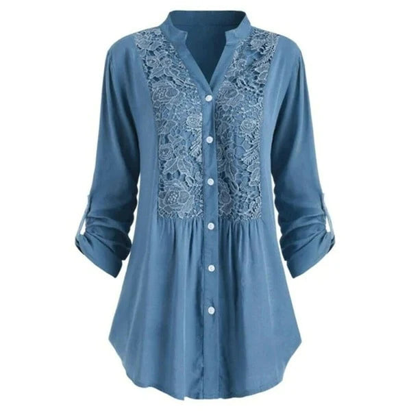 Dames Blouse met Kant en Ruches Mooi Aansluitend Model