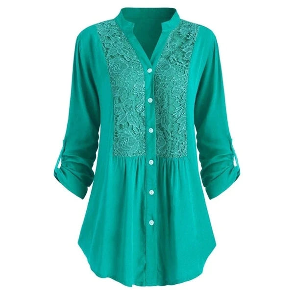 Dames Blouse met Kant en Ruches Mooi Aansluitend Model