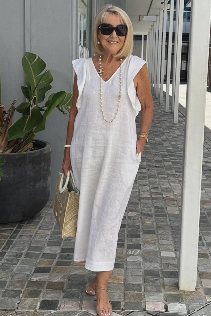 Hallie | Mouwloze Zomerjurk Dames V-Hals Midi Wit 11