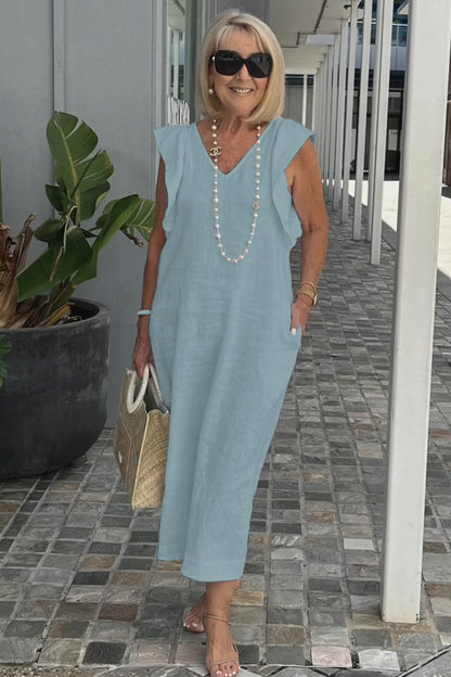 Hallie | Mouwloze Zomerjurk Dames V-Hals Midi Wit 12