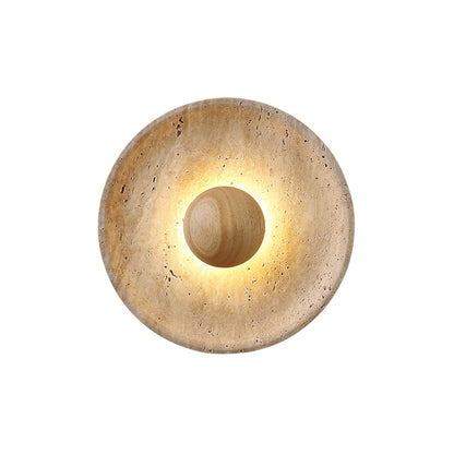 Wandlamp Travertin Hout Rond Warm Licht Woonkamer Slaapkamer Hal Natuursteen Design Wandverlichting Binnen