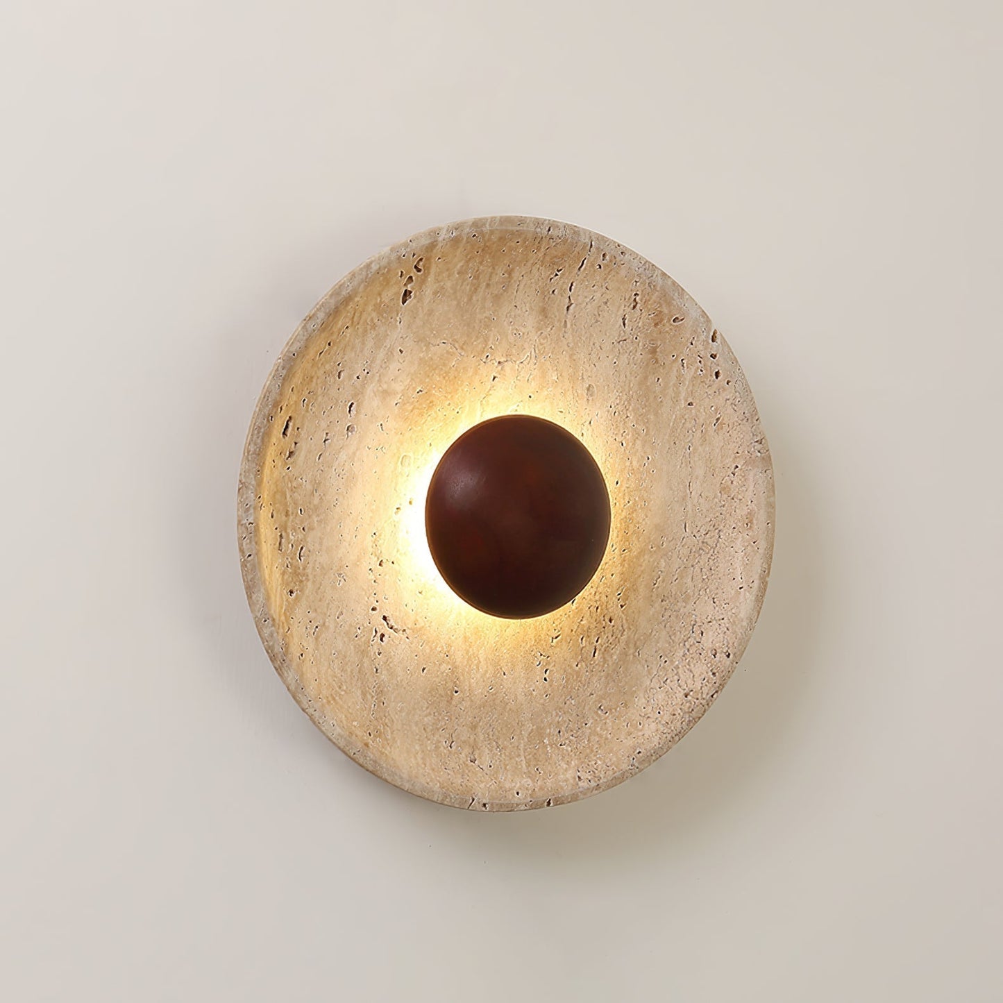 Wandlamp Travertin Hout Rond Warm Licht Woonkamer Slaapkamer Hal Natuursteen Design Wandverlichting Binnen