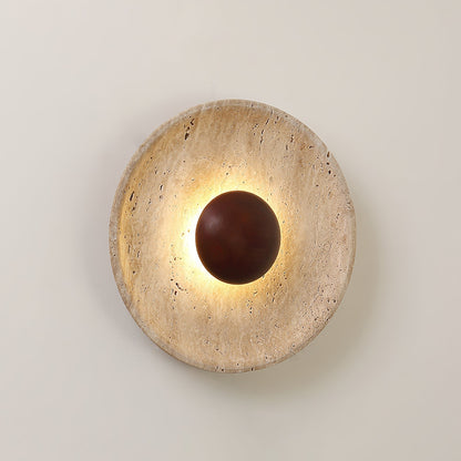 Wandlamp Travertin Hout Rond Warm Licht Woonkamer Slaapkamer Hal Natuursteen Design Wandverlichting Binnen