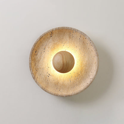 Wandlamp Travertin Hout Rond Warm Licht Woonkamer Slaapkamer Hal Natuursteen Design Wandverlichting Binnen