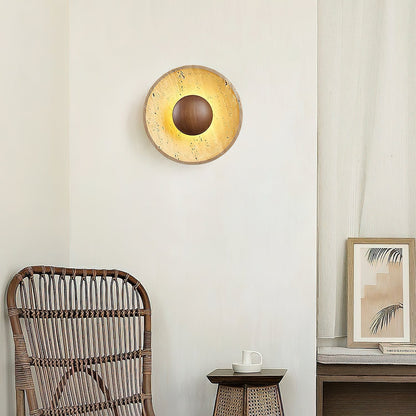 Wandlamp Travertin Hout Rond Warm Licht Woonkamer Slaapkamer Hal Natuursteen Design Wandverlichting Binnen