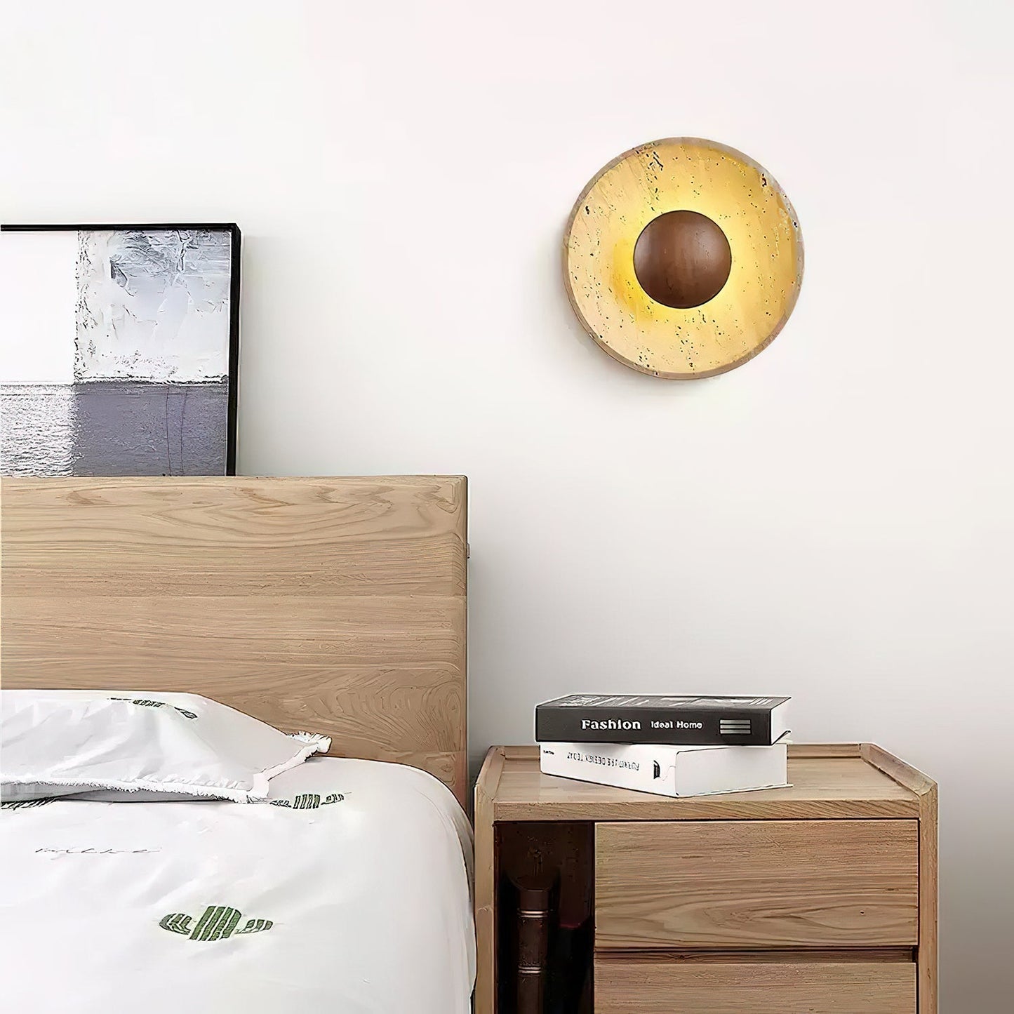 Wandlamp Travertin Hout Rond Warm Licht Woonkamer Slaapkamer Hal Natuursteen Design Wandverlichting Binnen