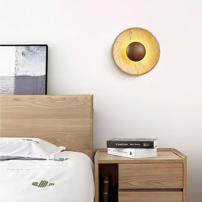 Wandlamp Travertin Hout Rond Warm Licht Woonkamer Slaapkamer Hal Natuursteen Design Wandverlichting Binnen