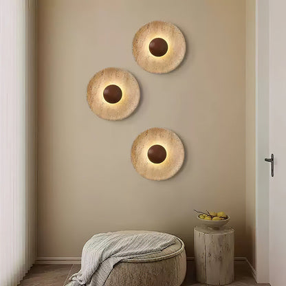 Wandlamp Travertin Hout Rond Warm Licht Woonkamer Slaapkamer Hal Natuursteen Design Wandverlichting Binnen