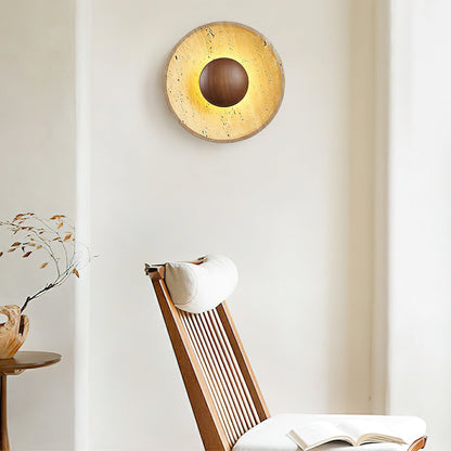Wandlamp Travertin Hout Rond Warm Licht Woonkamer Slaapkamer Hal Natuursteen Design Wandverlichting Binnen