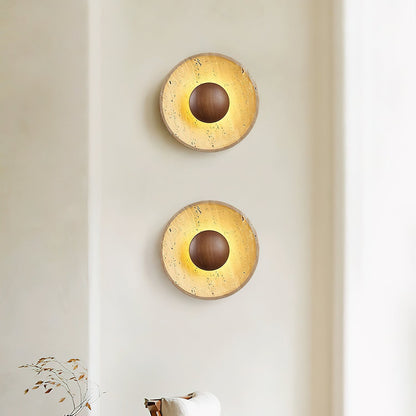 Wandlamp Travertin Hout Rond Warm Licht Woonkamer Slaapkamer Hal Natuursteen Design Wandverlichting Binnen