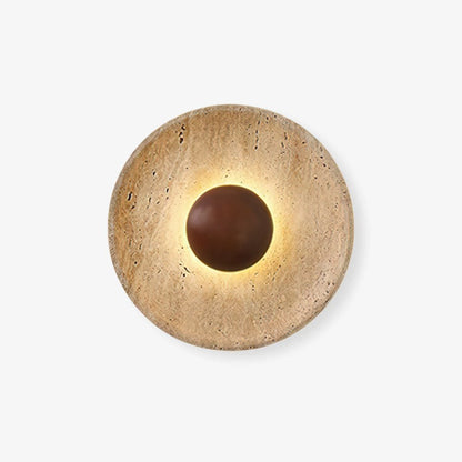 Wandlamp Travertin Hout Rond Warm Licht Woonkamer Slaapkamer Hal Natuursteen Design Wandverlichting Binnen