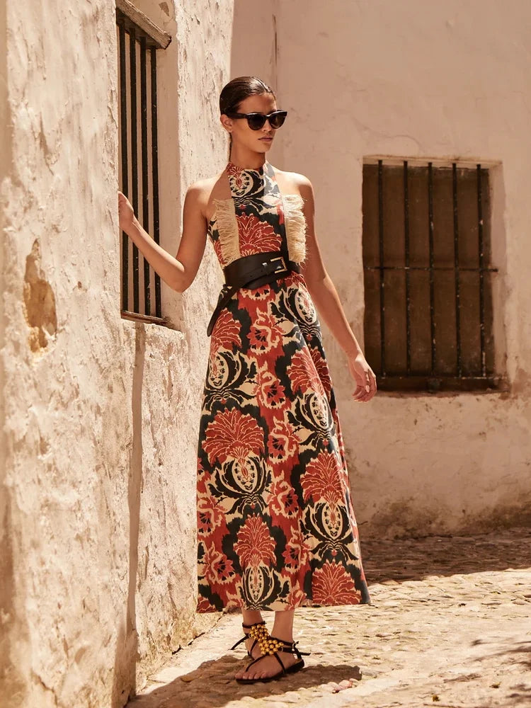 Luxe Maxi Jurk met Tassels en Halsband