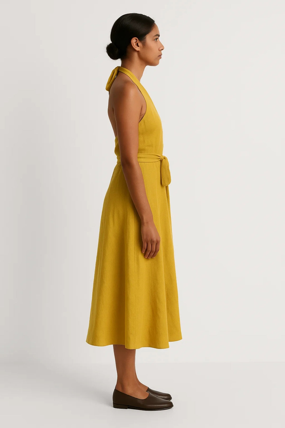 Midi Jurk Dames Halternek met Strikceintuur Elegant Zomerjurk