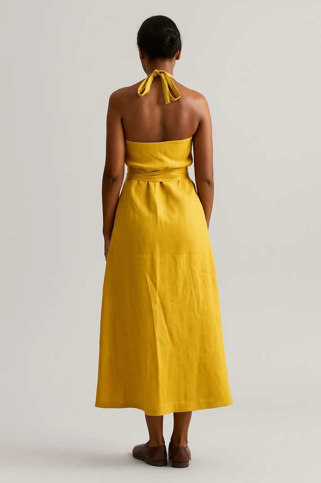 Midi Jurk Dames Halternek met Strikceintuur Elegant Zomerjurk