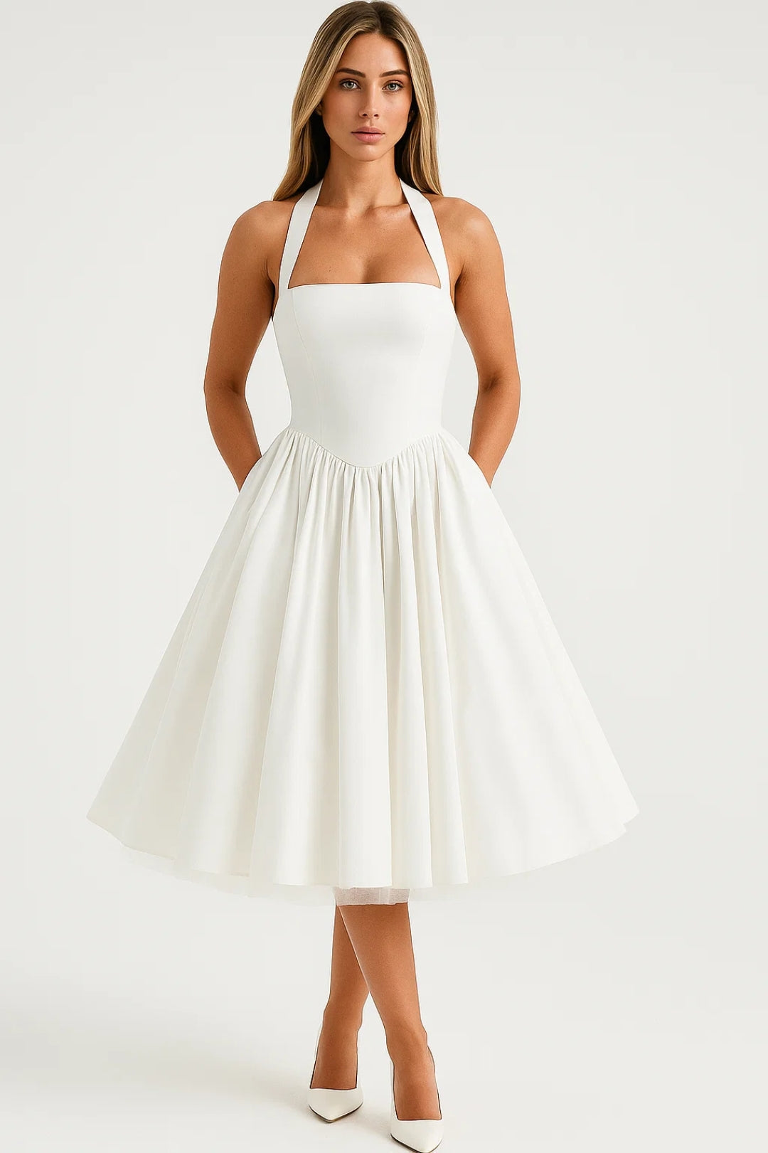 Midi Jurk voor Dames Halter Neck Wijde A-Lijn Chique Zomerjurk - StudioMarella
