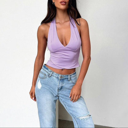Halternek Croptop Dames | Ademend Zomer T-shirt 1