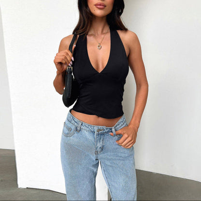 Halternek Croptop Dames | Ademend Zomer T-shirt 3