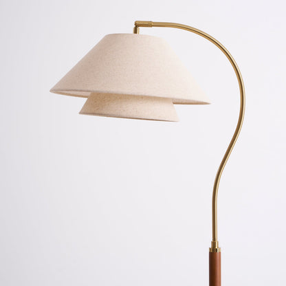 Luxe Vloerlamp met Dubbele Stoffen Kap en Houten Details – 155 cm Hoog Design Statement