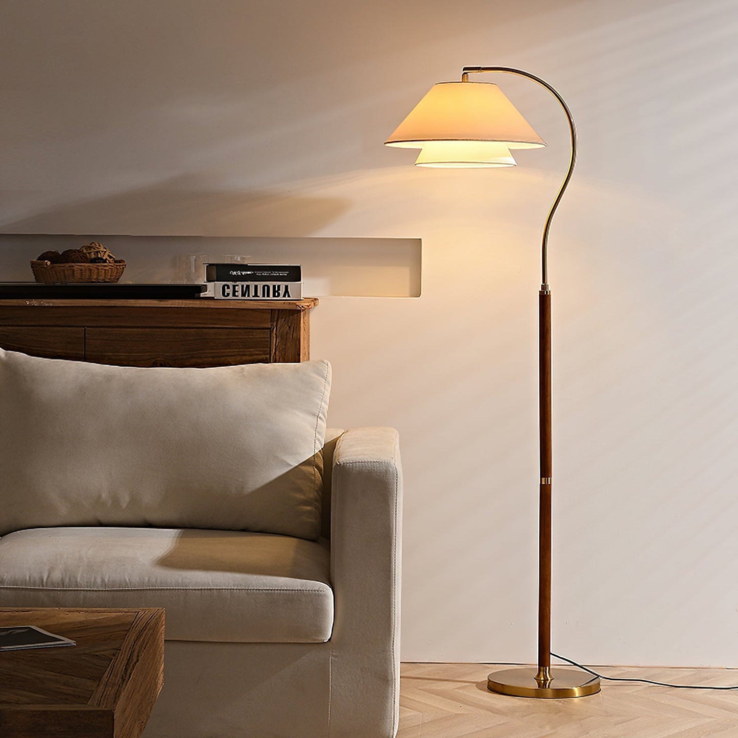 Vloerlamp Gelaagde Stof Kappen Hout Metaal Goud Chroom Walnoot Zwart E27 Woonkamer