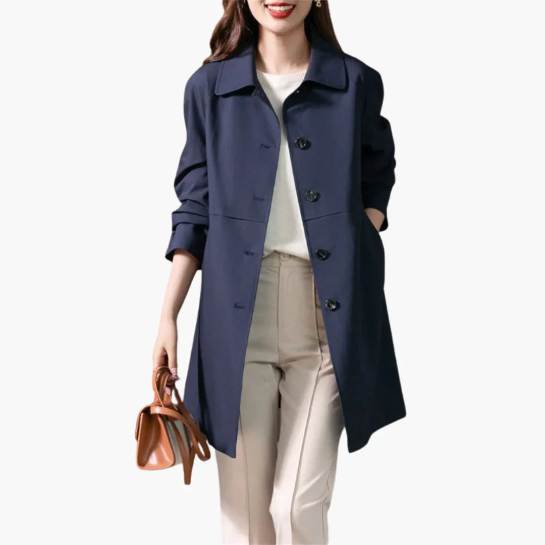 Dames Trenchcoat Zwart Klassiek Halflang met Zakken - StudioMarella