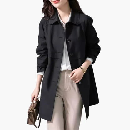 Hanna Dames Trenchcoat Zwart | Halflang, Klassieke Kraag, Functionele Zakken 2