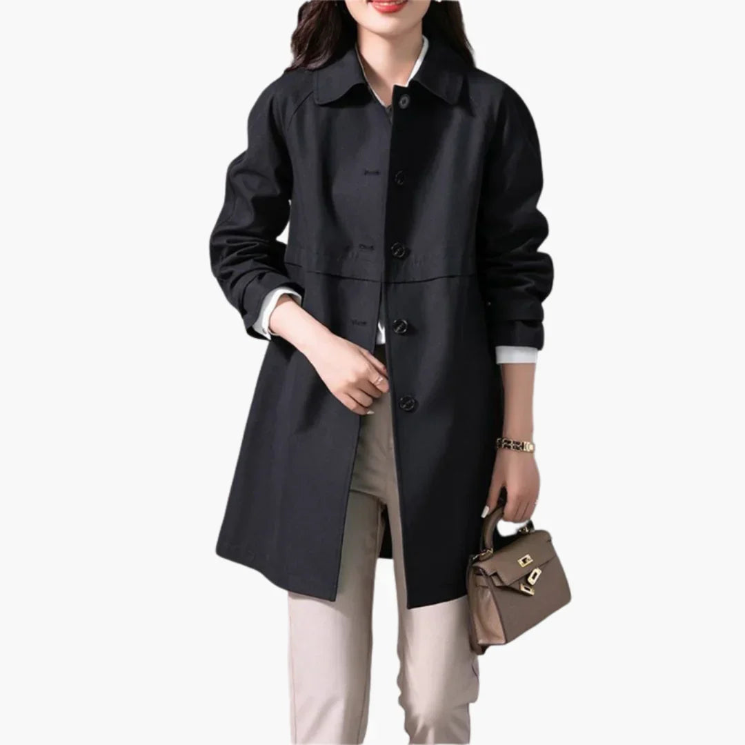 Hanna Dames Trenchcoat Zwart | Halflang, Klassieke Kraag, Functionele Zakken 3