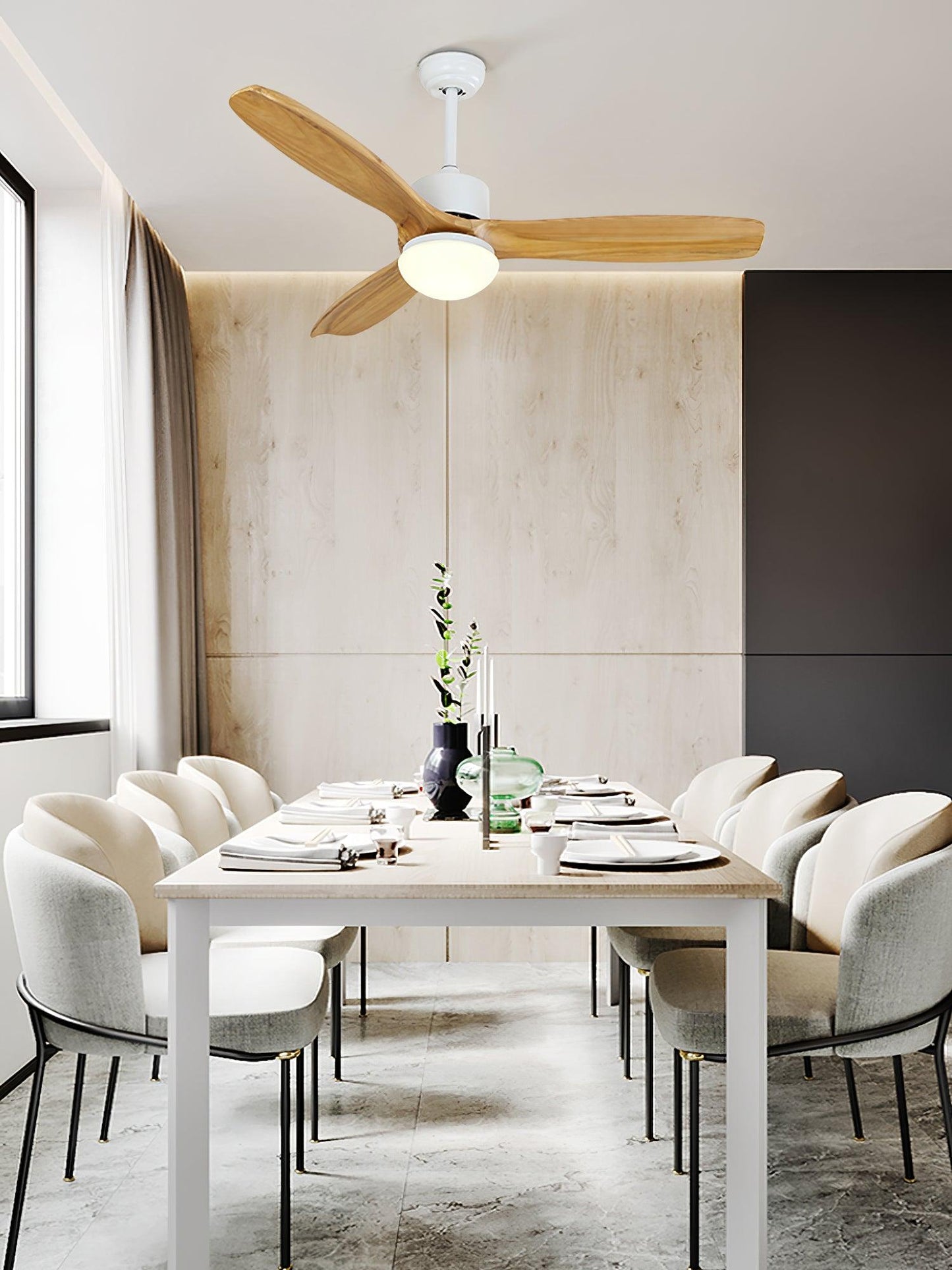 Scandinavische Plafondventilator met Verlichting Elegance Naturel – Vierkanten Houten Bladen met LED-Lamp & Afstandsbediening