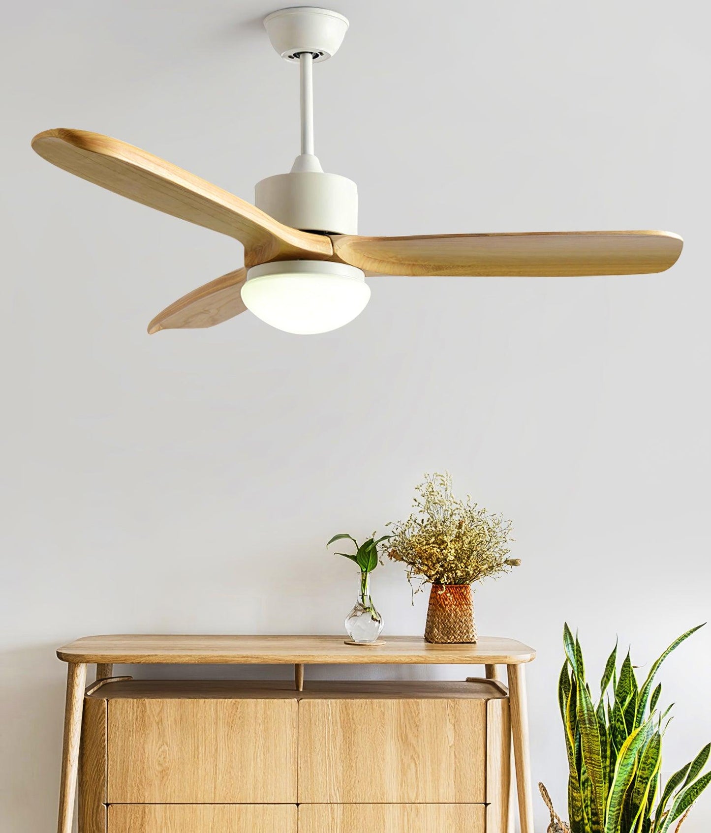 Scandinavische Plafondventilator met Verlichting Elegance Naturel – Vierkanten Houten Bladen met LED-Lamp & Afstandsbediening