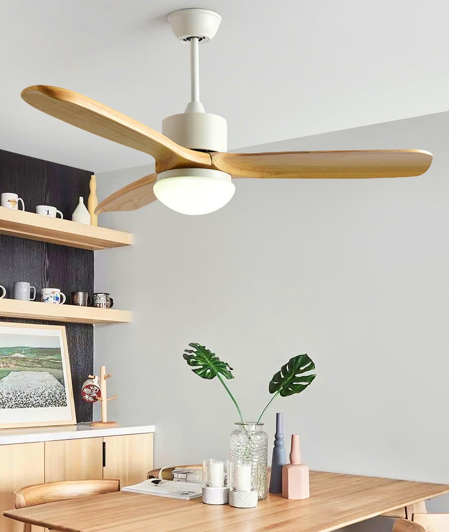 Scandinavische Plafondventilator met Verlichting Elegance Naturel – Vierkanten Houten Bladen met LED-Lamp & Afstandsbediening