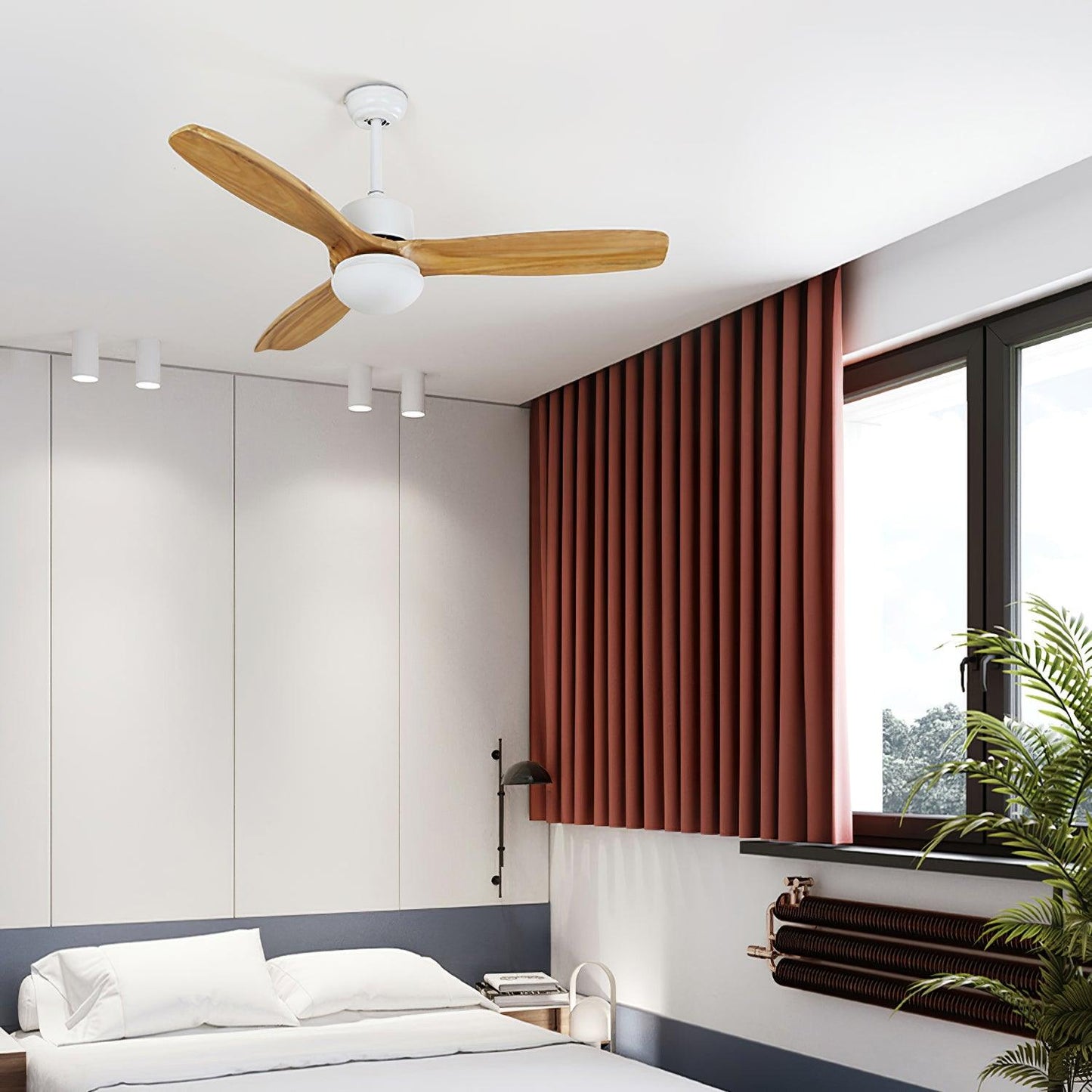 Scandinavische Plafondventilator met Verlichting Elegance Naturel – Vierkanten Houten Bladen met LED-Lamp & Afstandsbediening