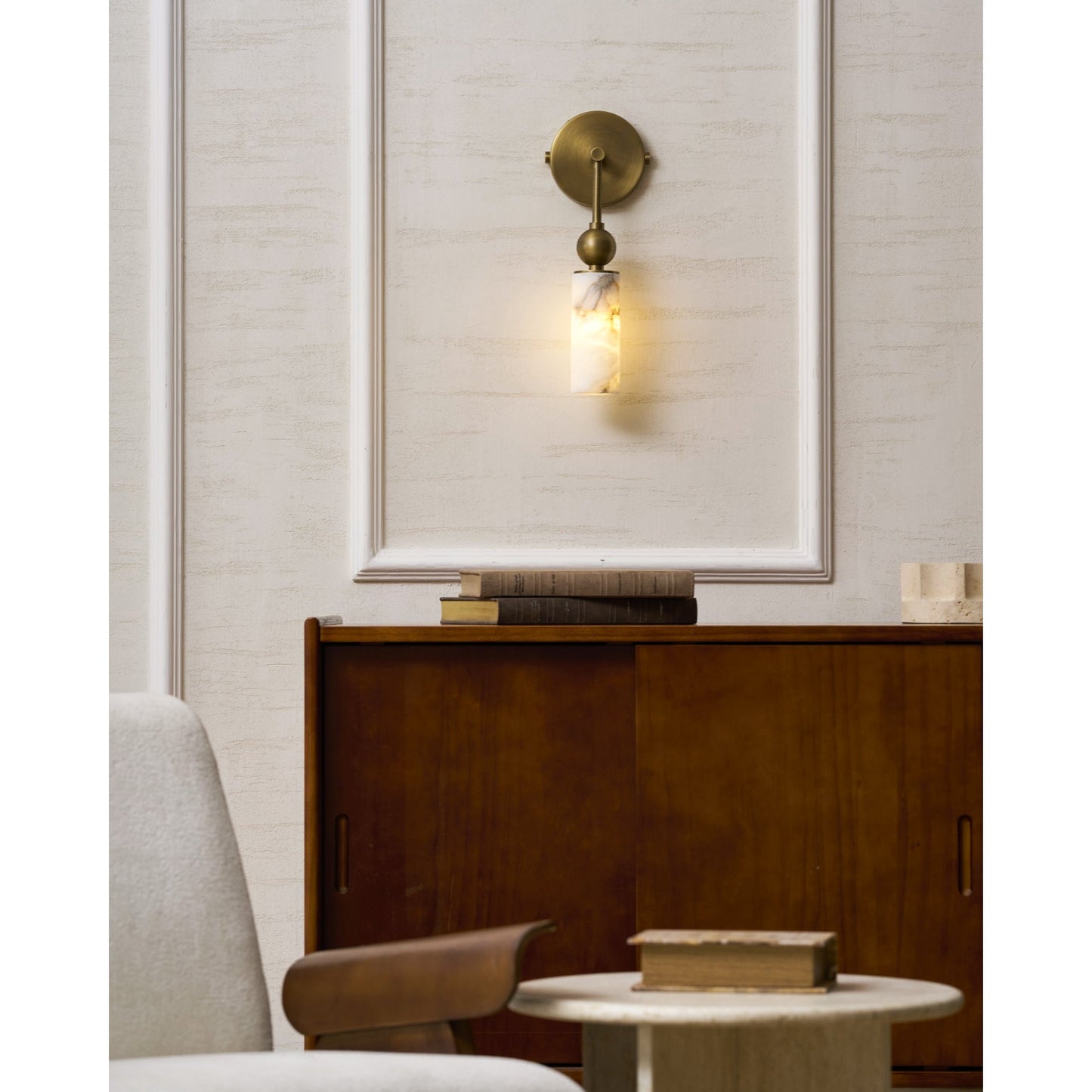 Vintage Wandlamp met Vogel in Messing en Alabaster – Design Wandlamp voor Slaapkamer, Hal en Woonkamer met E14 Fitting