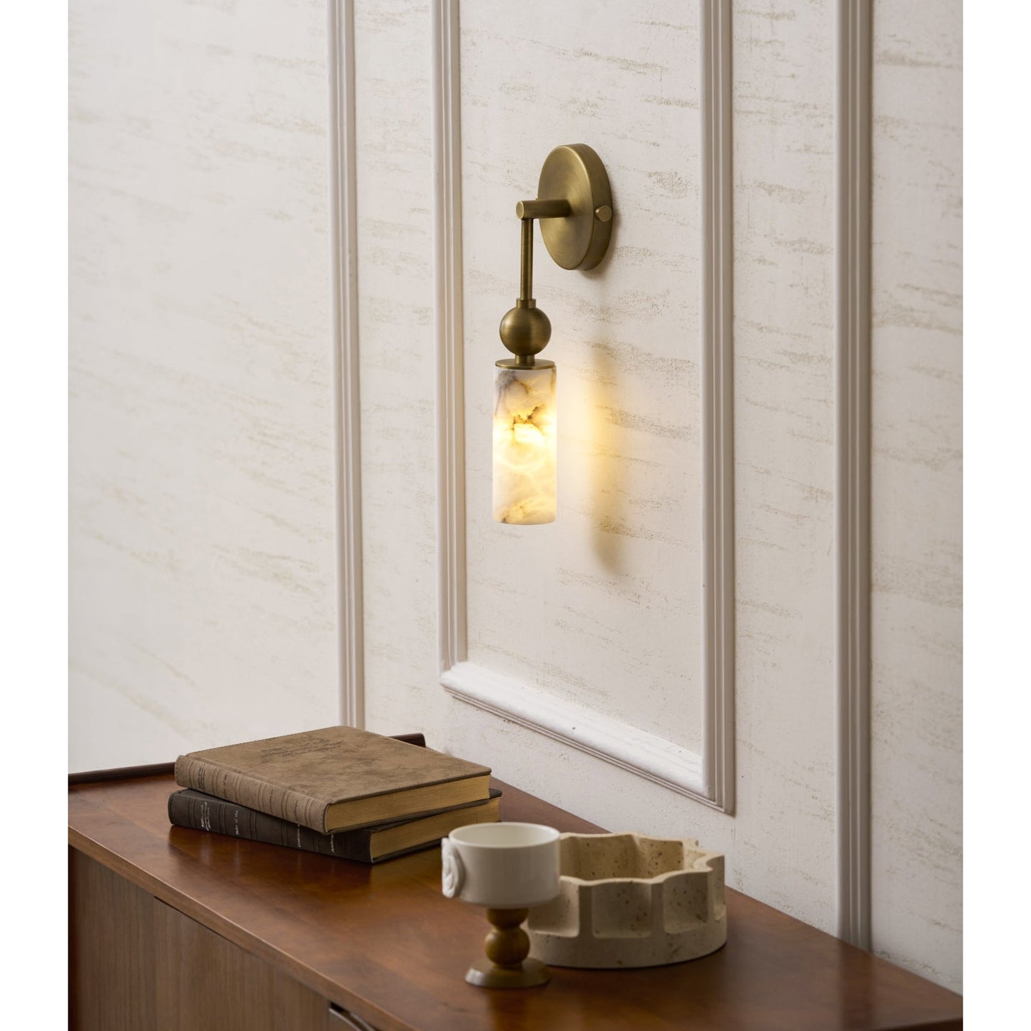 Vintage Wandlamp met Vogel in Messing en Alabaster – Design Wandlamp voor Slaapkamer, Hal en Woonkamer met E14 Fitting