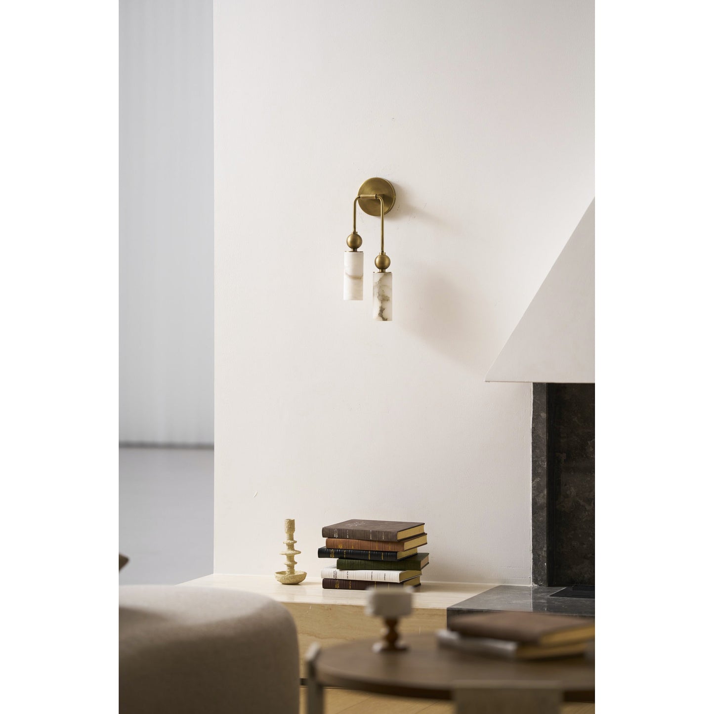 Vintage Wandlamp met Vogel in Messing en Alabaster – Design Wandlamp voor Slaapkamer, Hal en Woonkamer met E14 Fitting