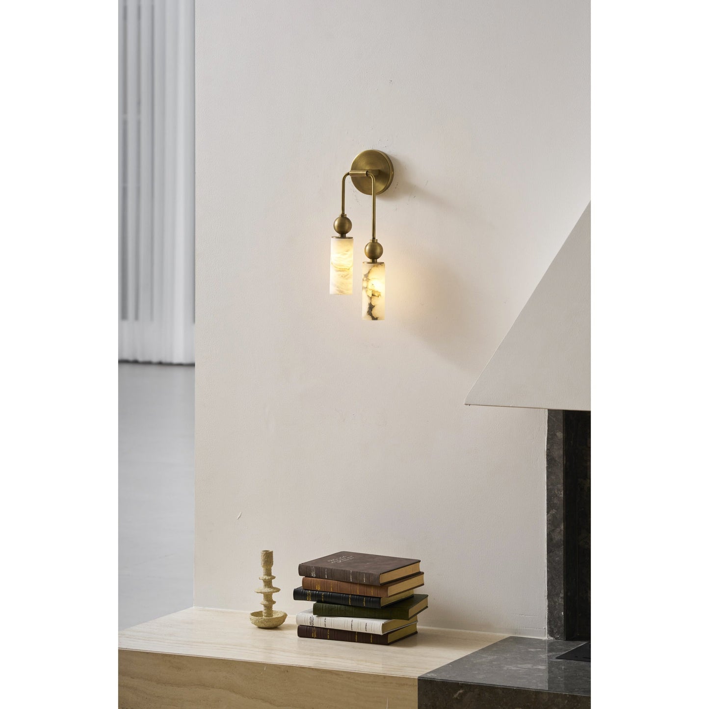 Vintage Wandlamp met Vogel in Messing en Alabaster – Design Wandlamp voor Slaapkamer, Hal en Woonkamer met E14 Fitting