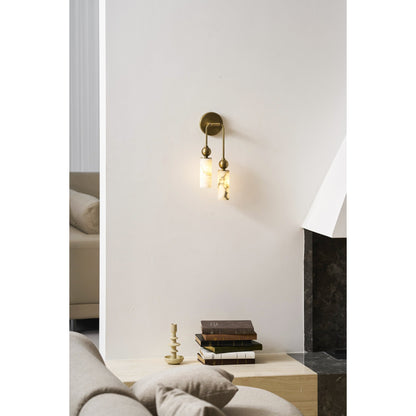 Vintage Wandlamp met Vogel in Messing en Alabaster – Design Wandlamp voor Slaapkamer, Hal en Woonkamer met E14 Fitting
