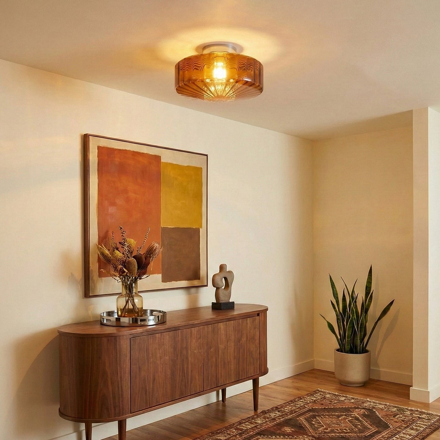 Plafondlamp Geribbeld Glas Chroom Vintage Modern Compacte Verlichting Hal