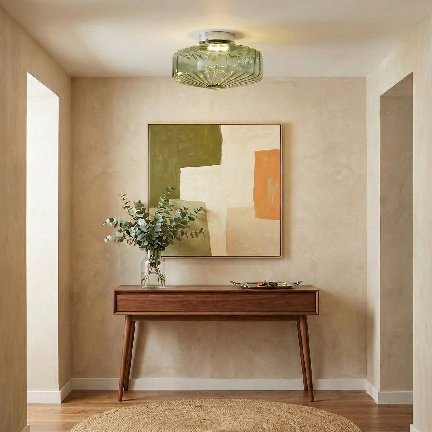 Plafondlamp Geribbeld Glas Chroom Vintage Modern Compacte Verlichting Hal