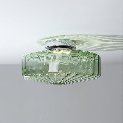 Plafondlamp Geribbeld Glas Chroom Vintage Modern Compacte Verlichting Hal